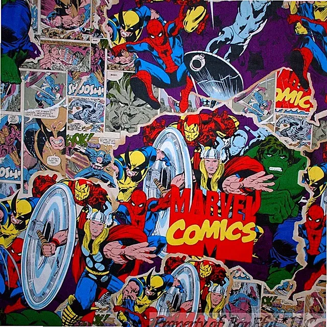 BonEful Fabric FQ Cotton VTG Boy Room Marvel DC Comic Super Hero Batman Hulk OOP