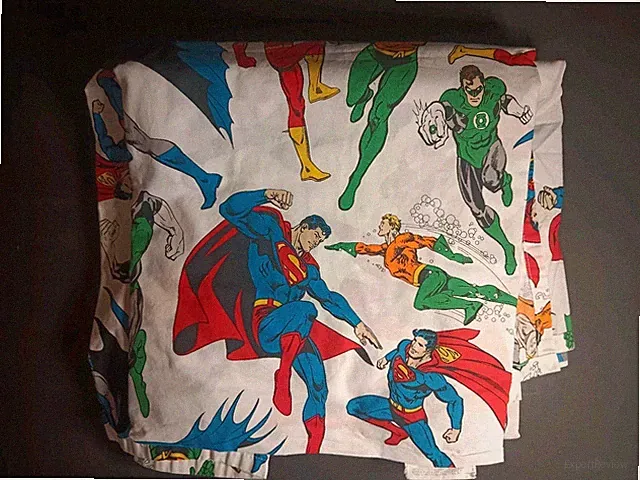 FULL Sz Flat Sheet Pottery Barn Kids Room DC SUPERMAN, FLASH COMIC BOOK