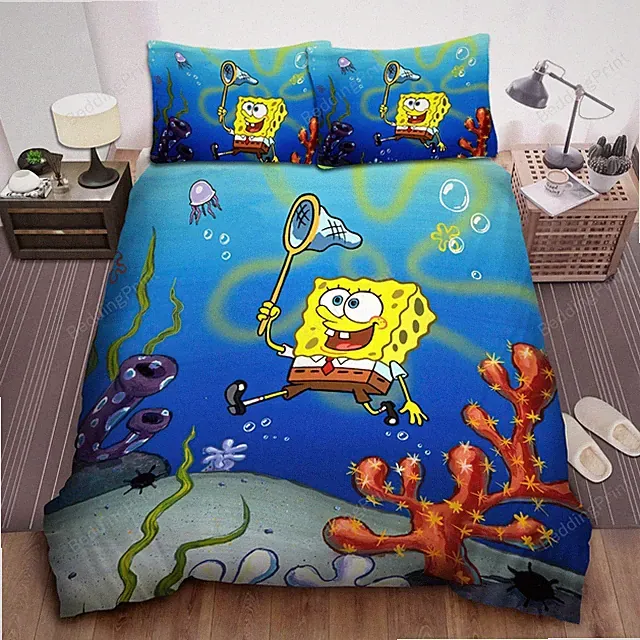 Funny Cartoon Gift Spongebob Full Bedding Duvet Cover Set (4pcs)