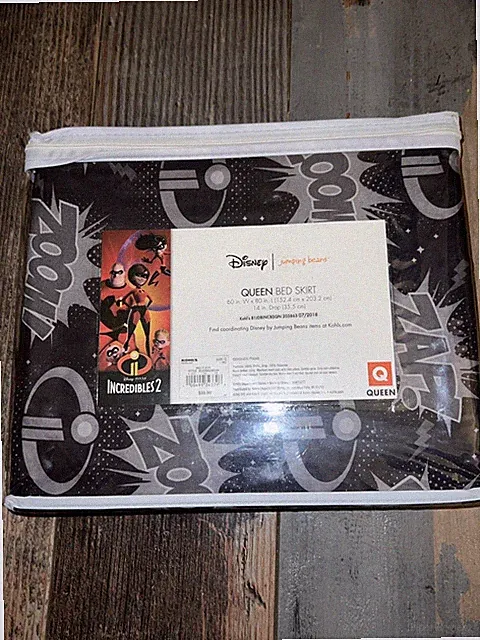 Incredibles Superhero Bed Skirt Full Double Disney Pixar Kids Black Gray New