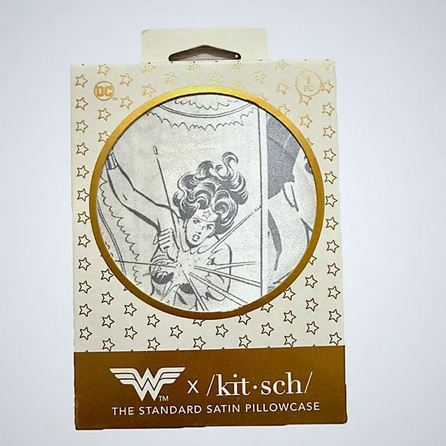 Kit•sch x Wonder Woman DC Comic Print Satin Pillowcase Zipper Standard/Queen New