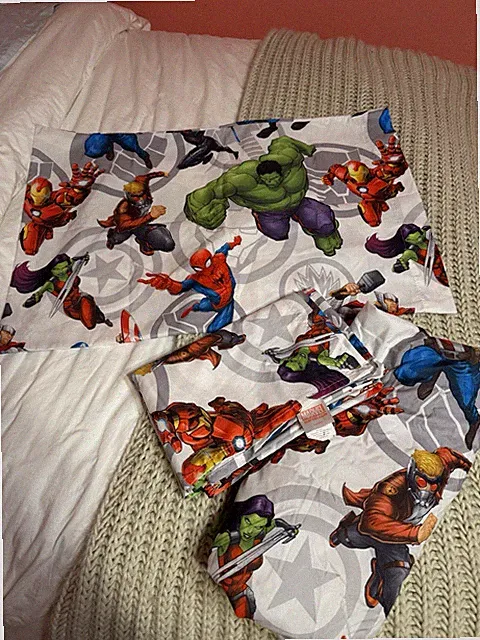 Marvel Comics Avengers Spider-Man Hulk Twin Sheet Set Flat Fitted Pillowcase EUC