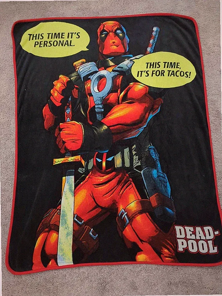 Marvel Deadpool Fleece Throw Blanket 45"x60" Comic Speech Bubbles Tacos Soft