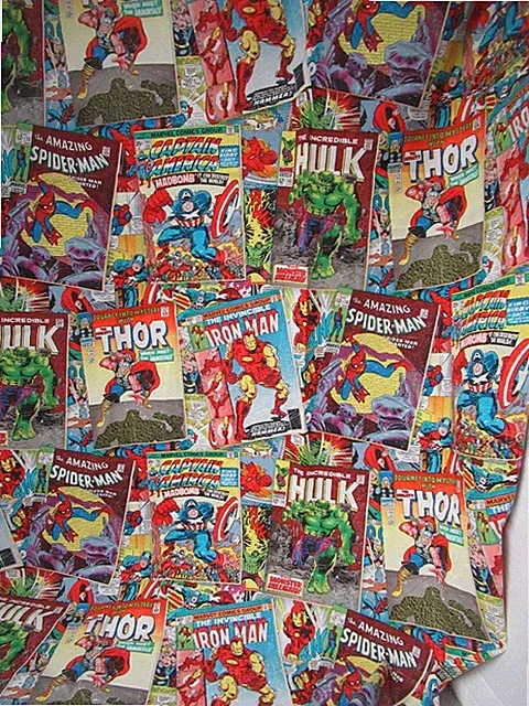 Marvel SPRINGS Retro Comic Covers Multicolor 100% Cotton Fabric 31"x 43" NEW