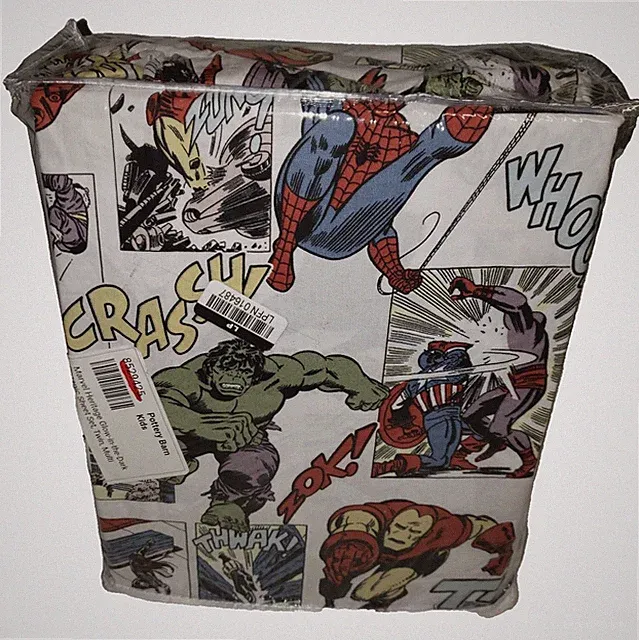 NEW Pottery Barn Teen TWIN Marvel Comic (3) Piece Sheet Set GLOW in DARK RARE