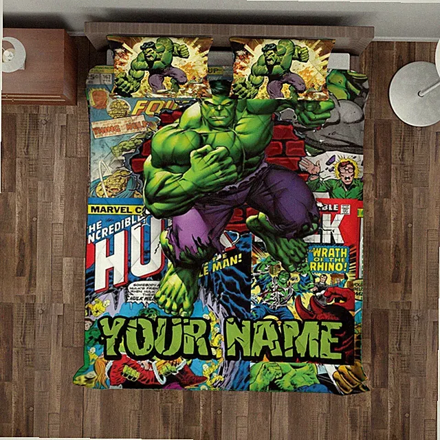Personalized The Incredible Hulk Amazing Superhero Giant Hulk Quilt Bed Set