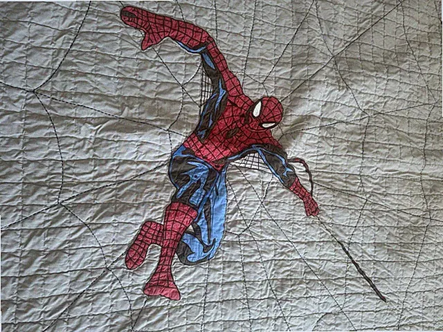 Pottery Barn Kids Marvel Spider-Man Twin Quilt Bedspread Gray with Blue Trim