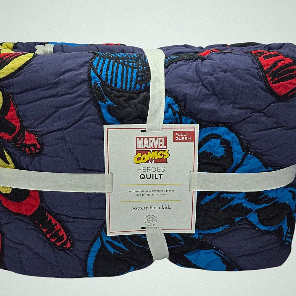 Pottery Barn Kids Marvel Superhero Quilt Full Queen Avengers Bedding NEW