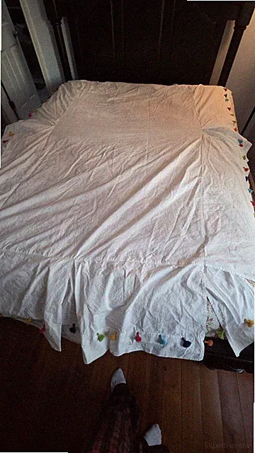 Pottery Barn Twin White Cotton Pleated Bed Skirt Bright Pom Poms Multicolor