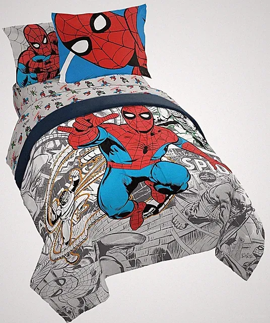 Spiderman Twin Bed Set 5 Piece Comforter Sheet Set Marvel Bedroom Bedding