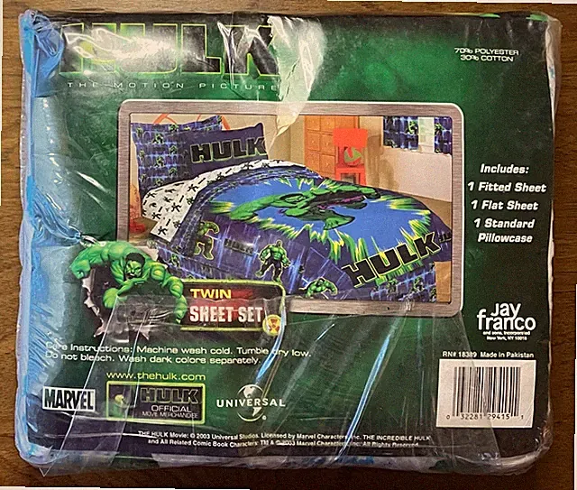 Vintage 2003 Marvel Comics Hulk Twin Cotton Sheet Set New UNUSED movie bedding