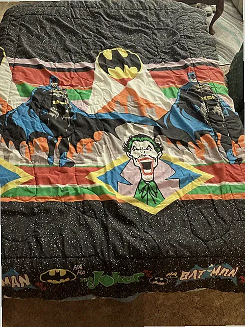 Vintage 80s Batman & Joker Bedspread Comforter 1989 Tapestry Twin Bed DC Comics