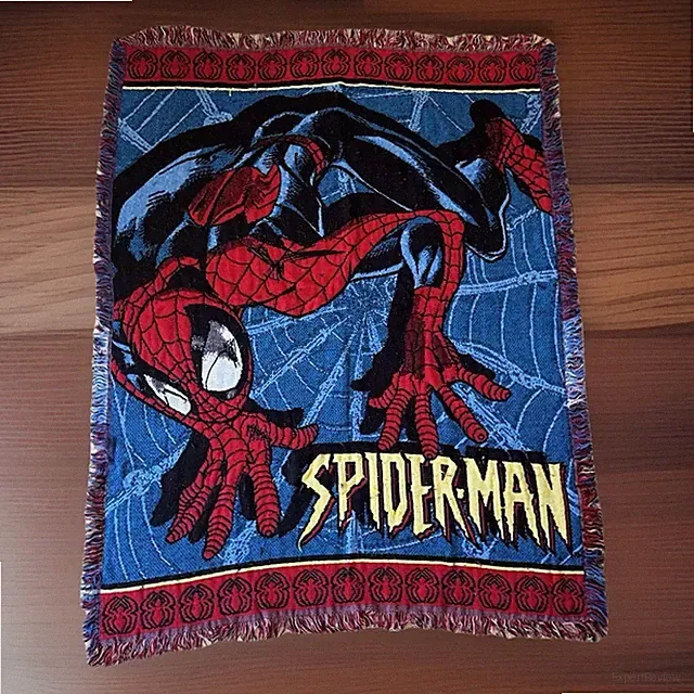 Vintage 90s Spider-Man Throw Blanket Tapestry Marvel Comics Red and Blue
