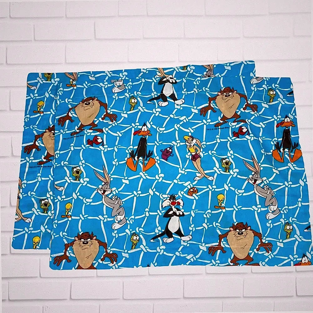 Vintage Space Jam Looney Tunes Pillow Shams Standard Covers Kids Cartoon 90s USA