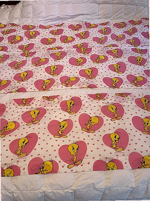 Vtg 1994 warner Looney Tunes Tweety Bird Bedding dust ruffle bed skirt curtins