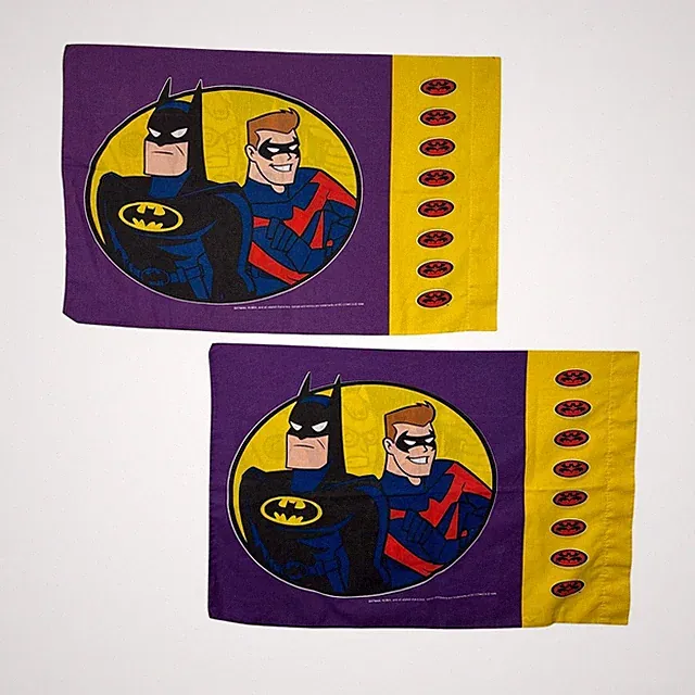 Vtg 1996 DC Comics Batman Robin Pillowcase Cartoon Standard - Set of 2