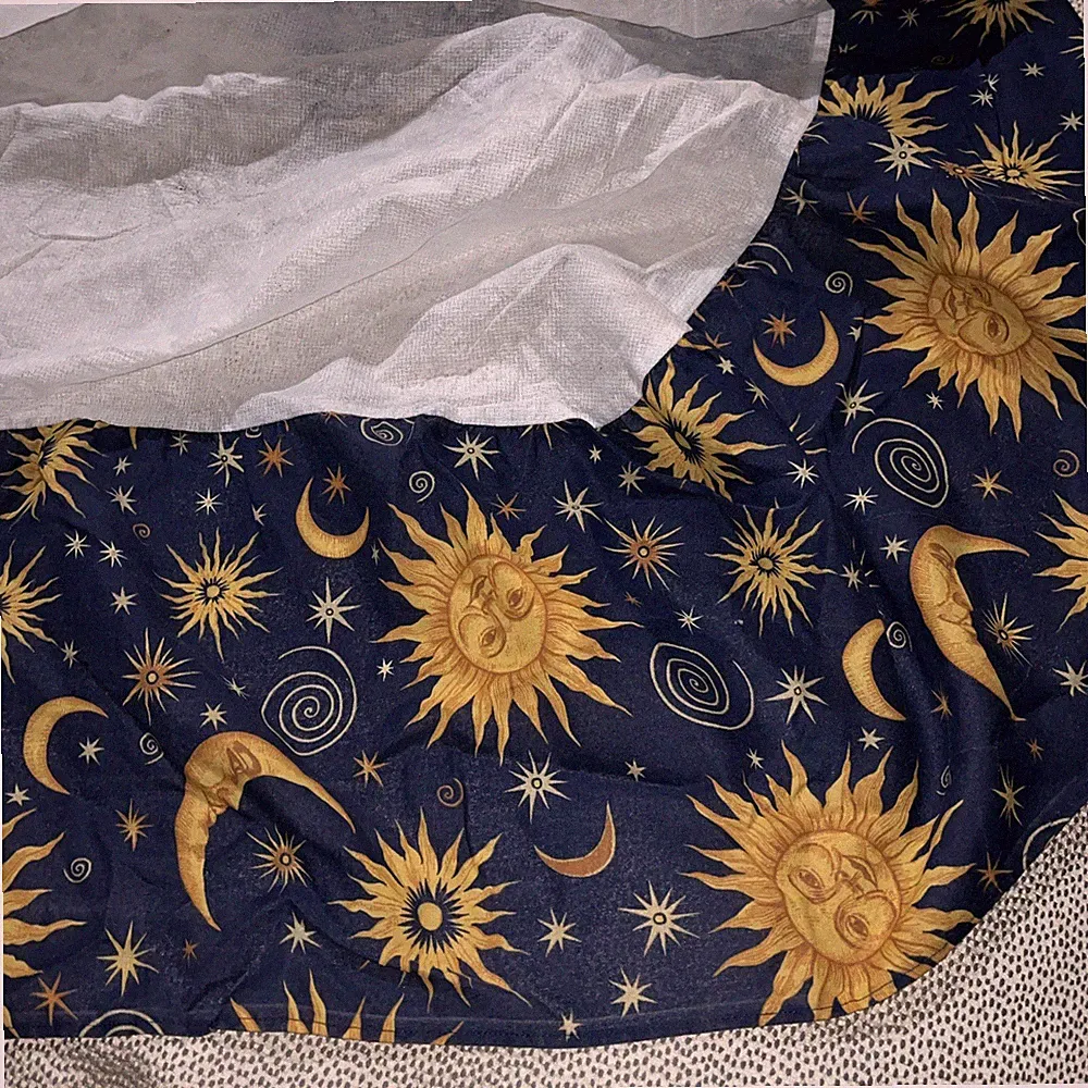 VTG 90s Bed Skirt Celestial Sun Moon Stars Full Double Blue Gold Whimsigoth Y2K