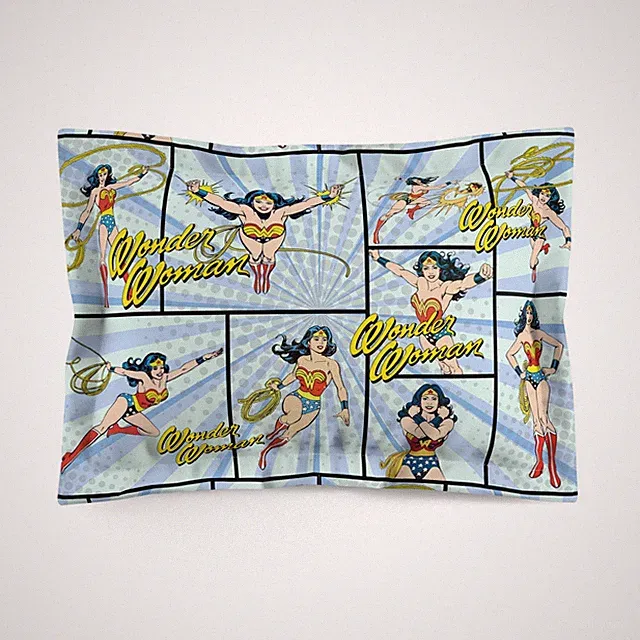 Wonder Woman Superhero Microfiber Pillow Sham, Kids Bedding, Comic Decor