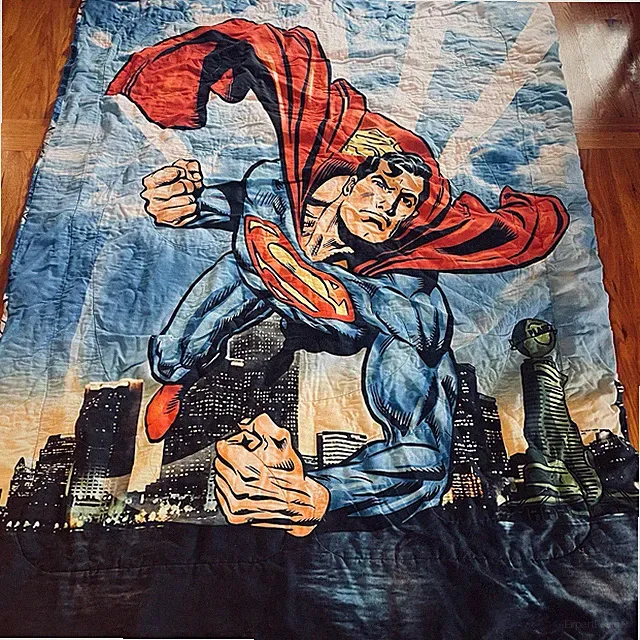 Y2K DC Comics SUPERMAN TWIN Comforter Reversible Superhero Skyline Kids Bedroom